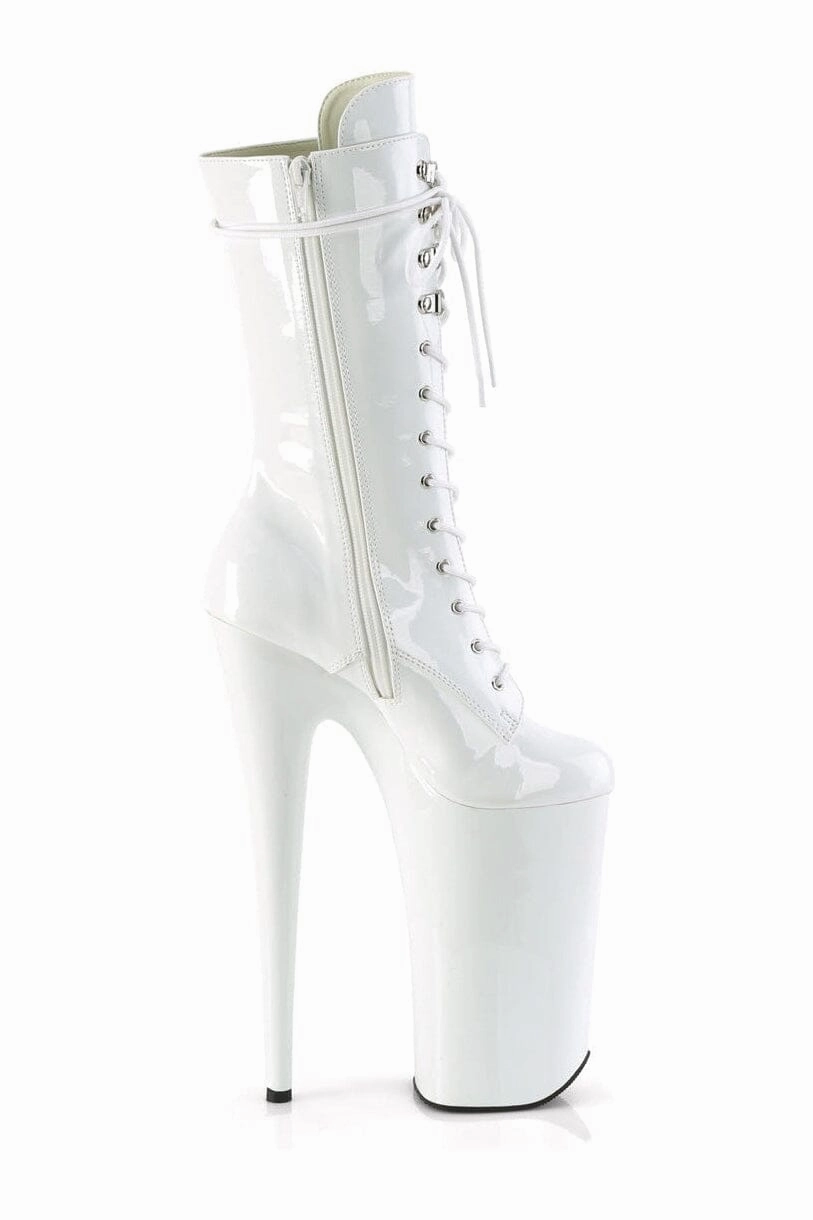 BEYOND-1050 White Patent Knee Boot