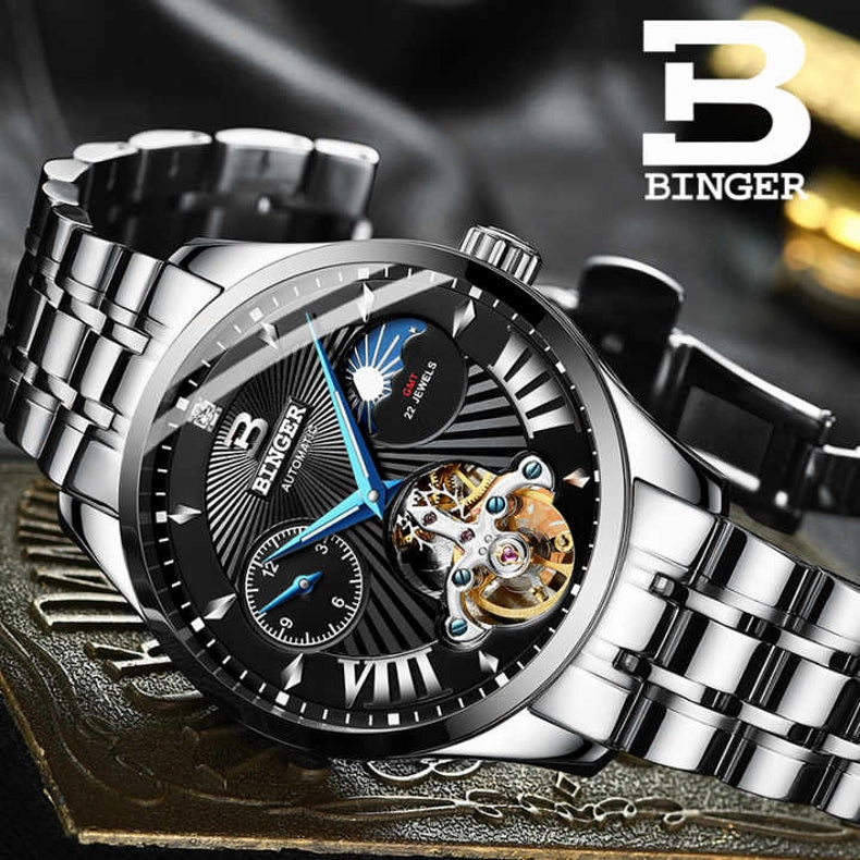 Binger Swiss 22 jewels Tourbillon Mechanical Men Watch B 1186
