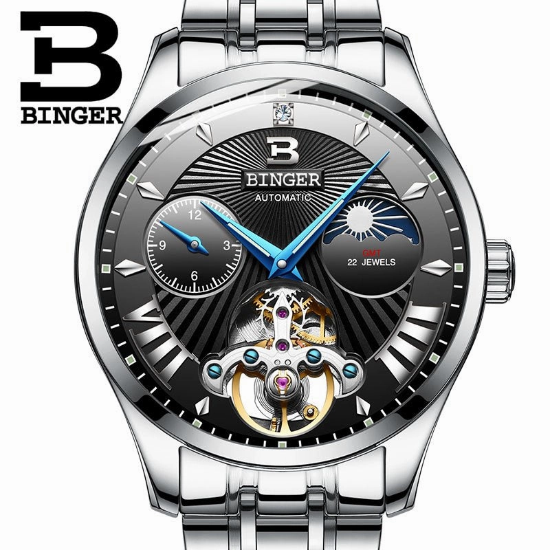 Binger Swiss 22 jewels Tourbillon Mechanical Men Watch B 1186