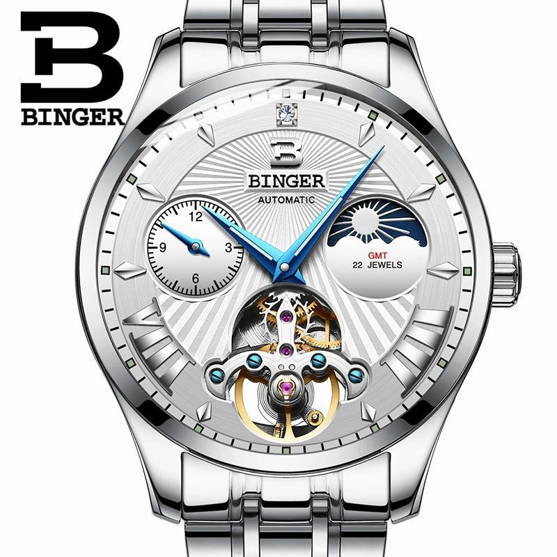 Binger Swiss 22 jewels Tourbillon Mechanical Men Watch B 1186