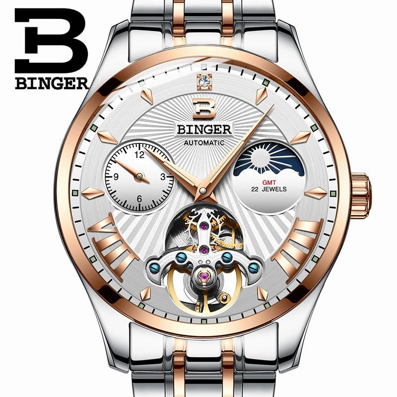 Binger Swiss 22 jewels Tourbillon Mechanical Men Watch B 1186