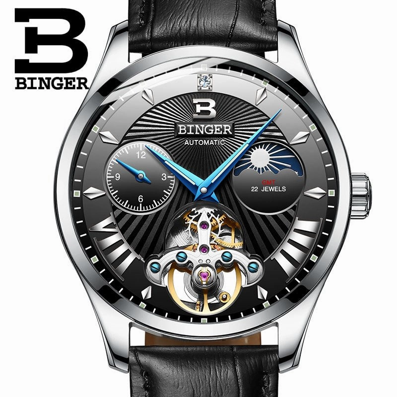 Binger Swiss 22 jewels Tourbillon Mechanical Men Watch B 1186