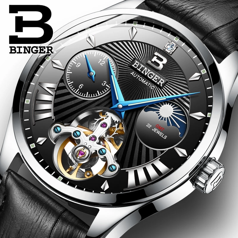 Binger Swiss 22 jewels Tourbillon Mechanical Men Watch B 1186