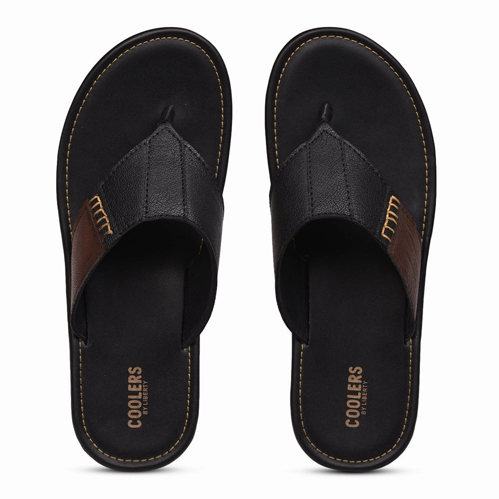 Coolers Casual Black Slippers For Men AVN-13 By Liberty