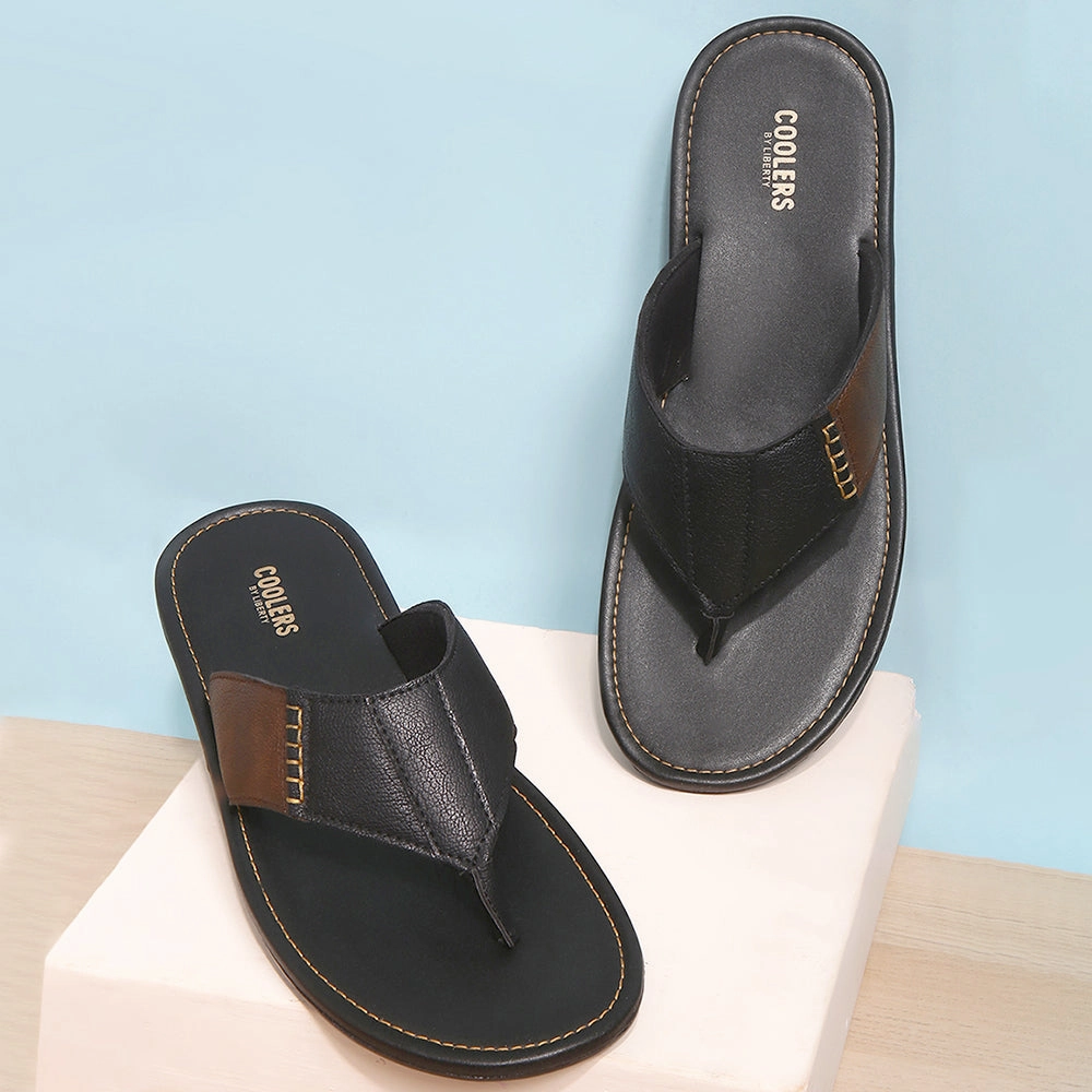 Coolers Casual Black Slippers For Men AVN-13 By Liberty