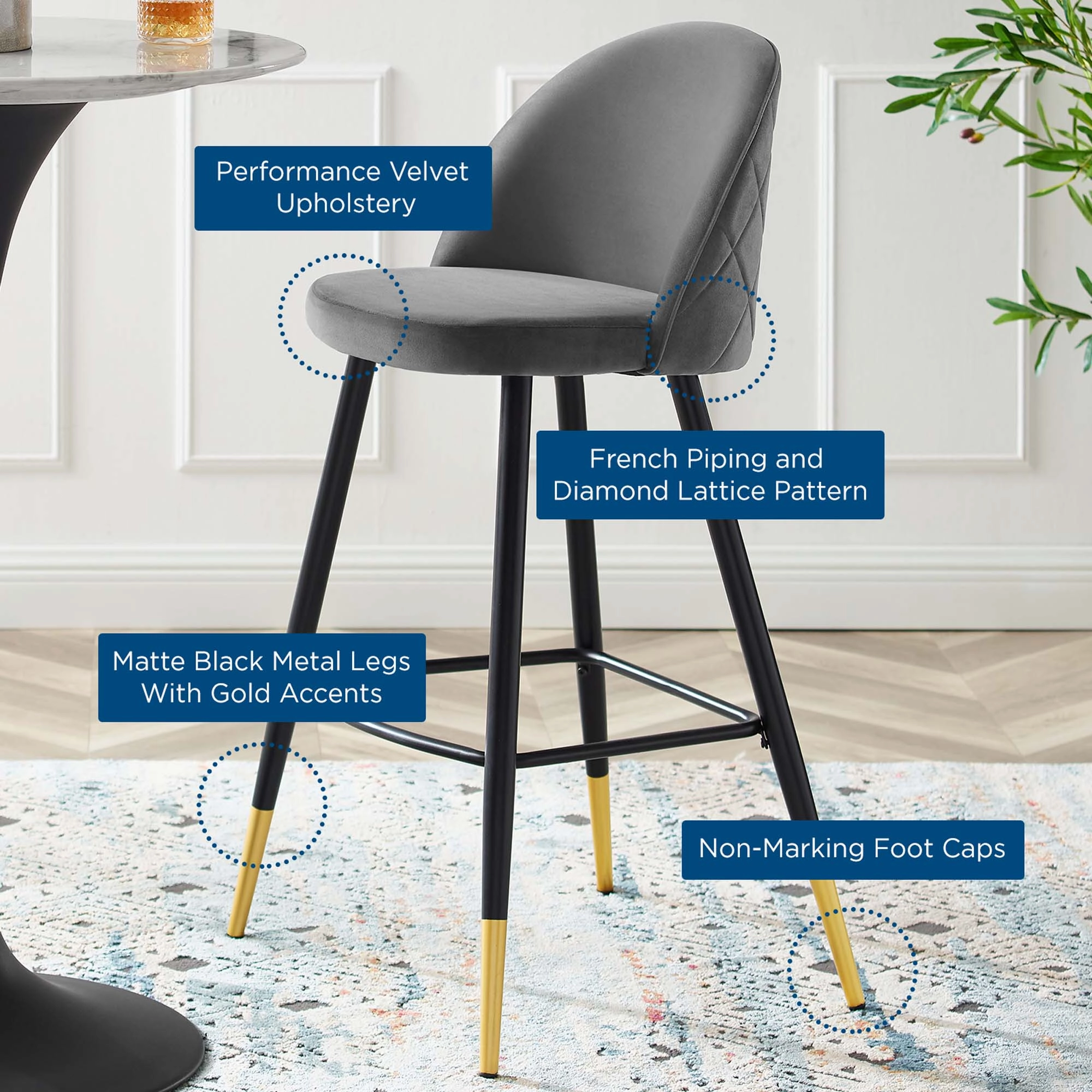 Cordial Performance Velvet Bar Stools - Set of 2 by Modway