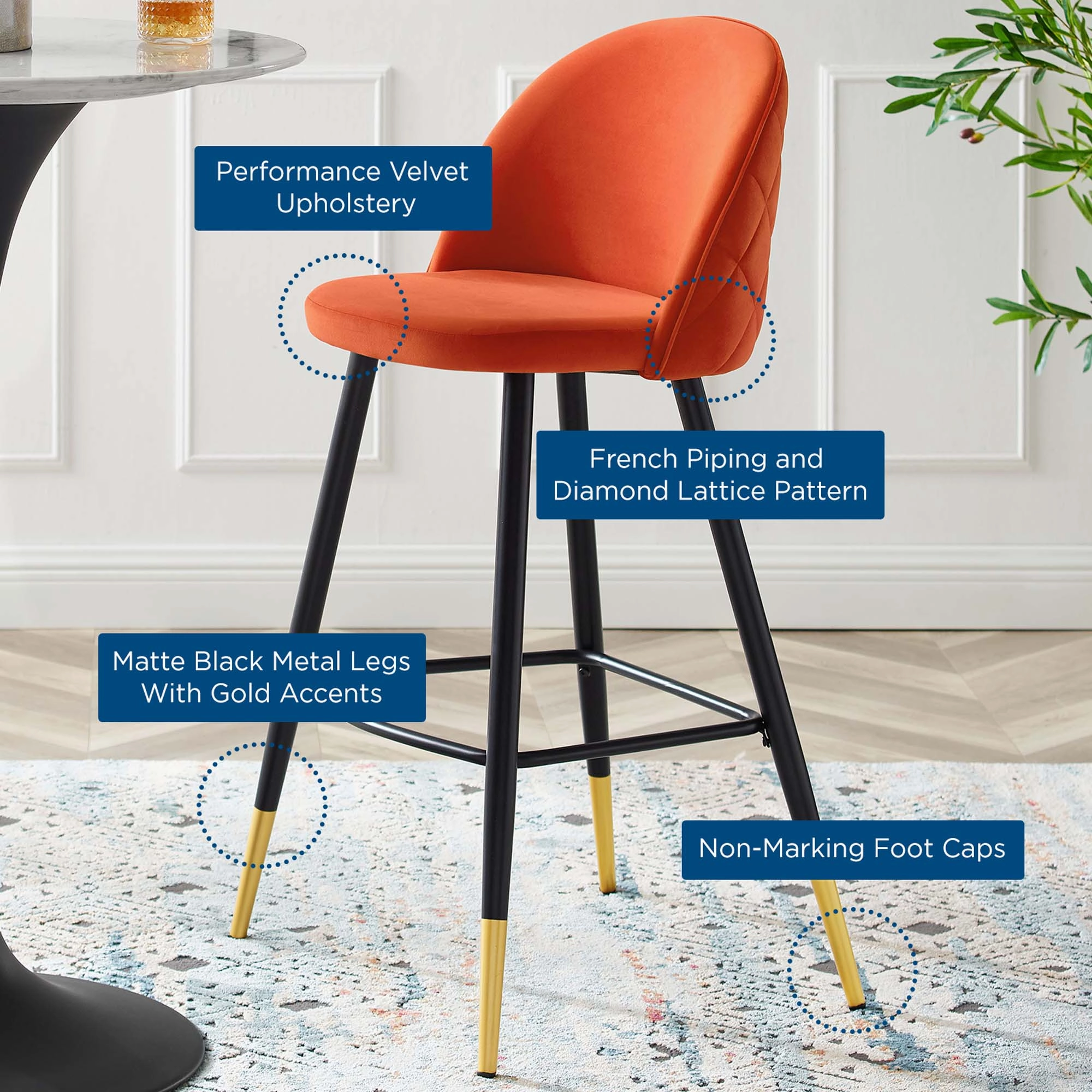 Cordial Performance Velvet Bar Stools - Set of 2 by Modway