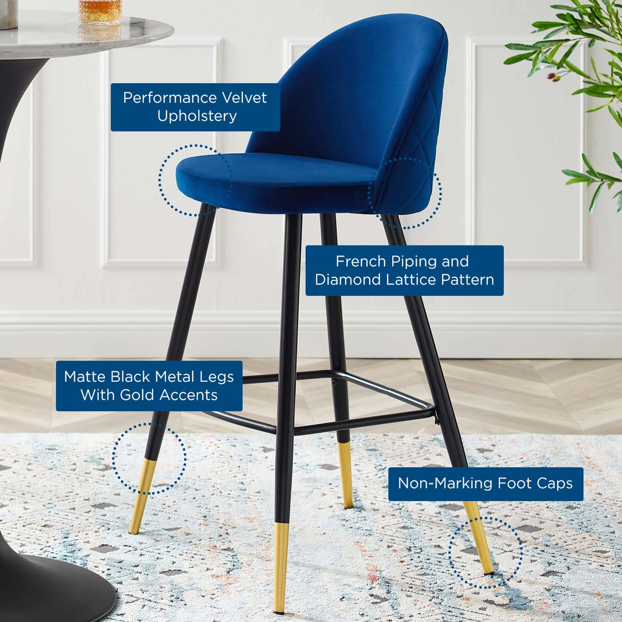 Cordial Performance Velvet Bar Stools - Set of 2 by Modway