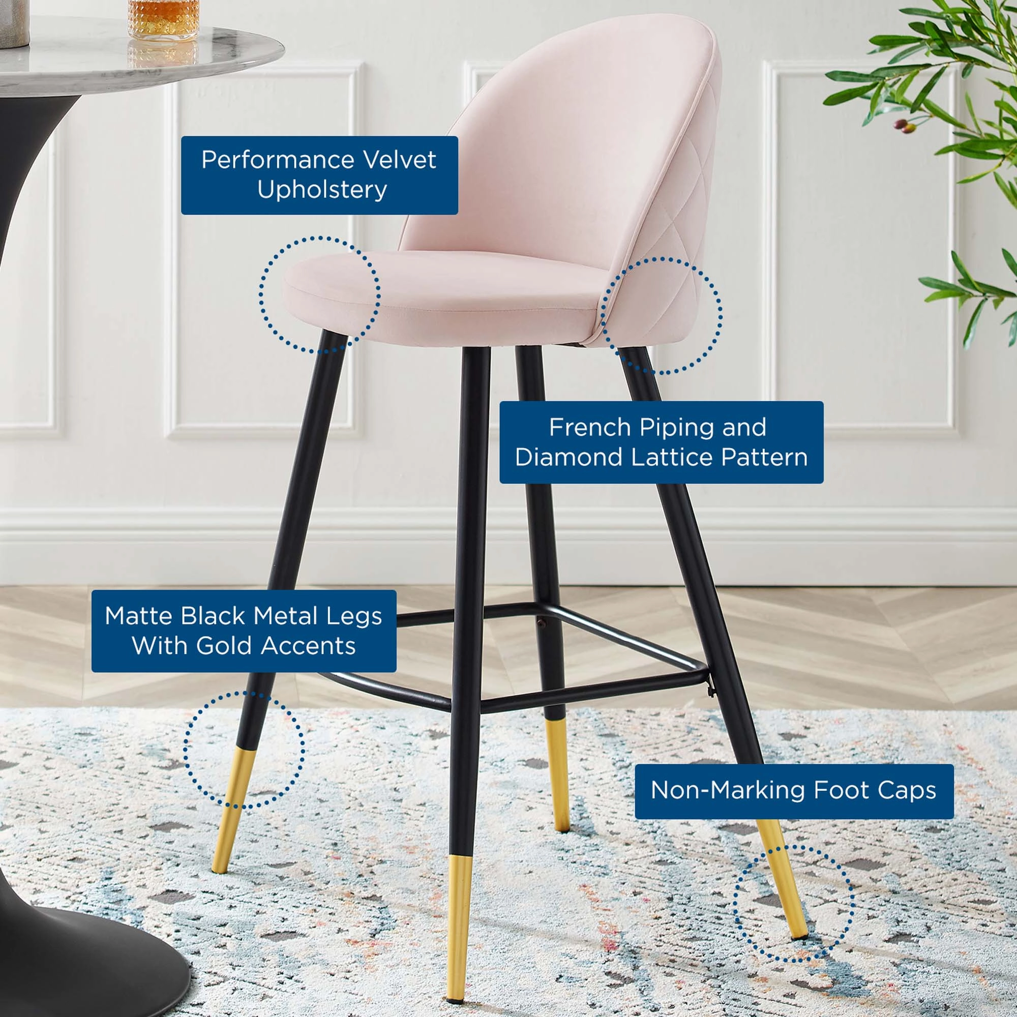 Cordial Performance Velvet Bar Stools - Set of 2 by Modway