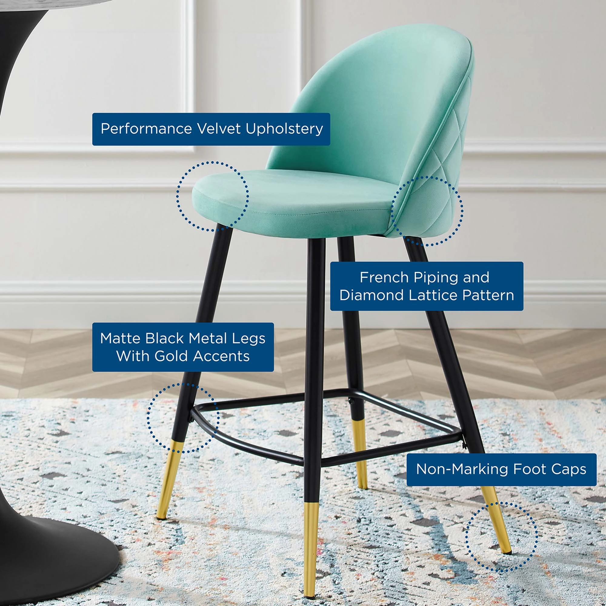 Cordial Performance Velvet Counter Stools Set of 2 by Modway