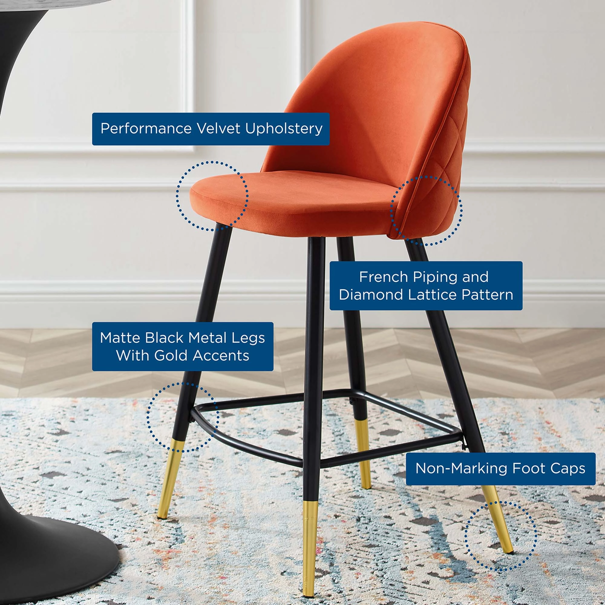 Cordial Performance Velvet Counter Stools Set of 2 by Modway