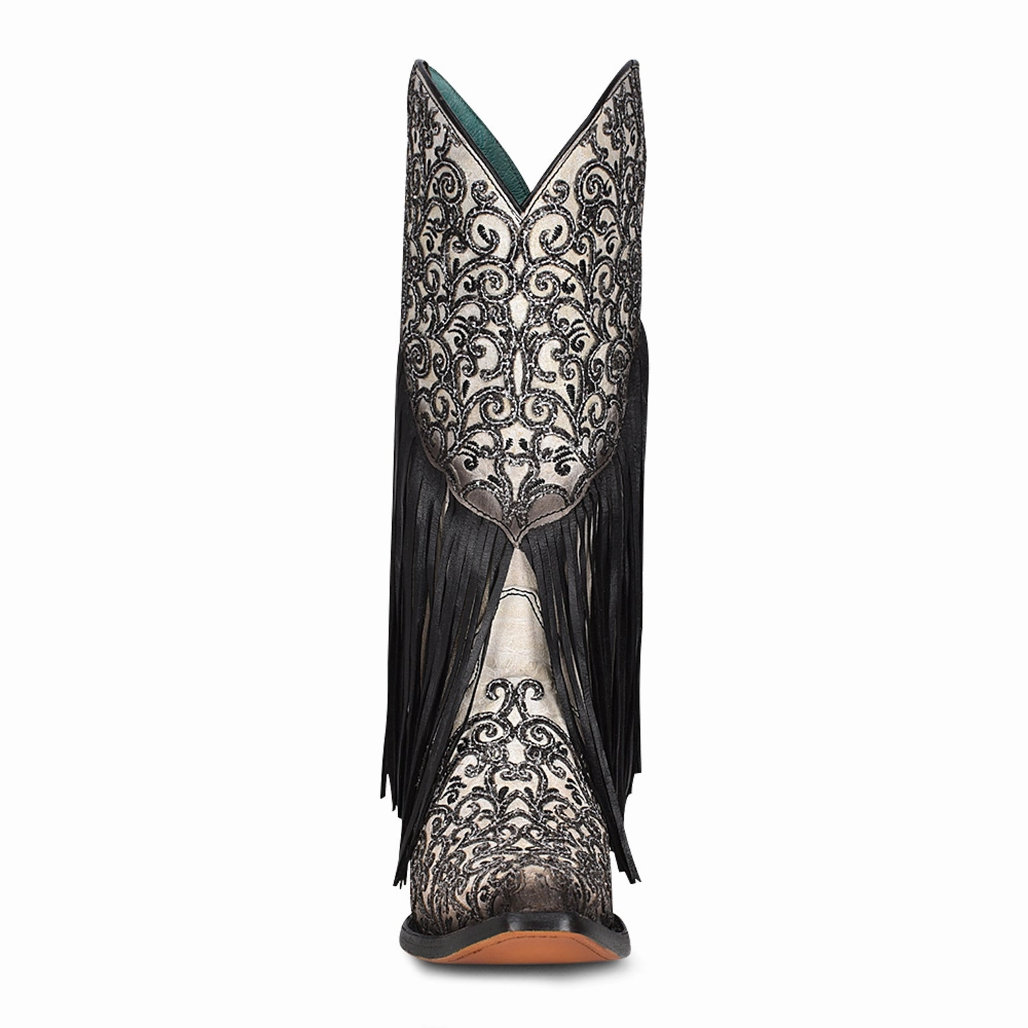 Corral Womens Intricate Fringe Cowboy Boots Leather Black/White
