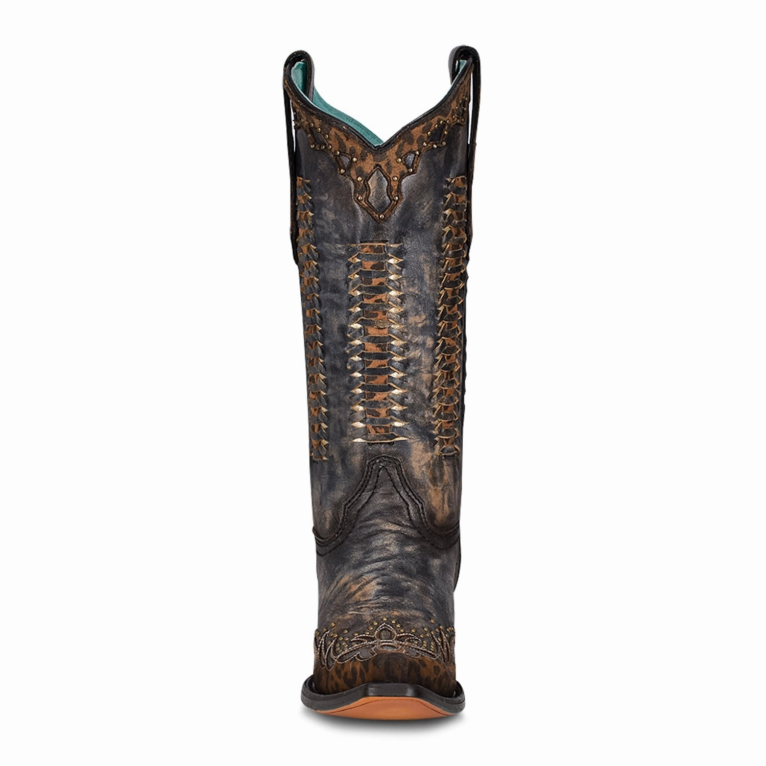 Corral Womens Leopard Weave Cowboy Boots Leather Dark Brown