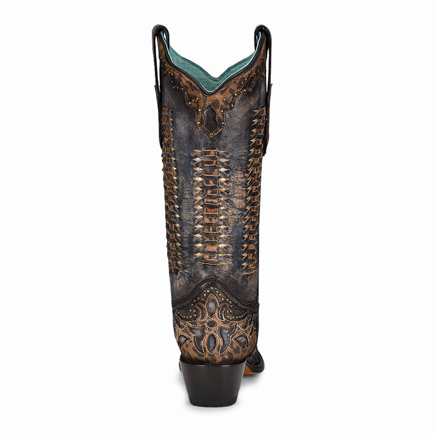Corral Womens Leopard Weave Cowboy Boots Leather Dark Brown