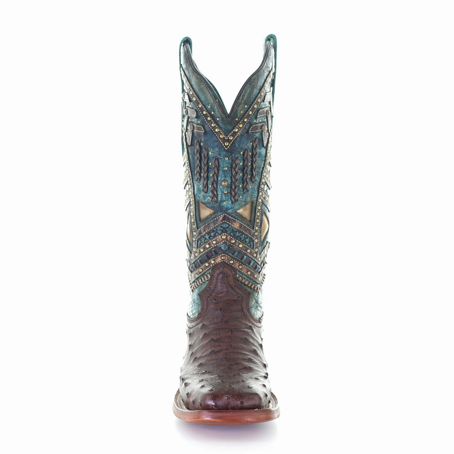 Corral Womens Vaquero Stud Cowboy Boots Ostrich Brown/Turquoise