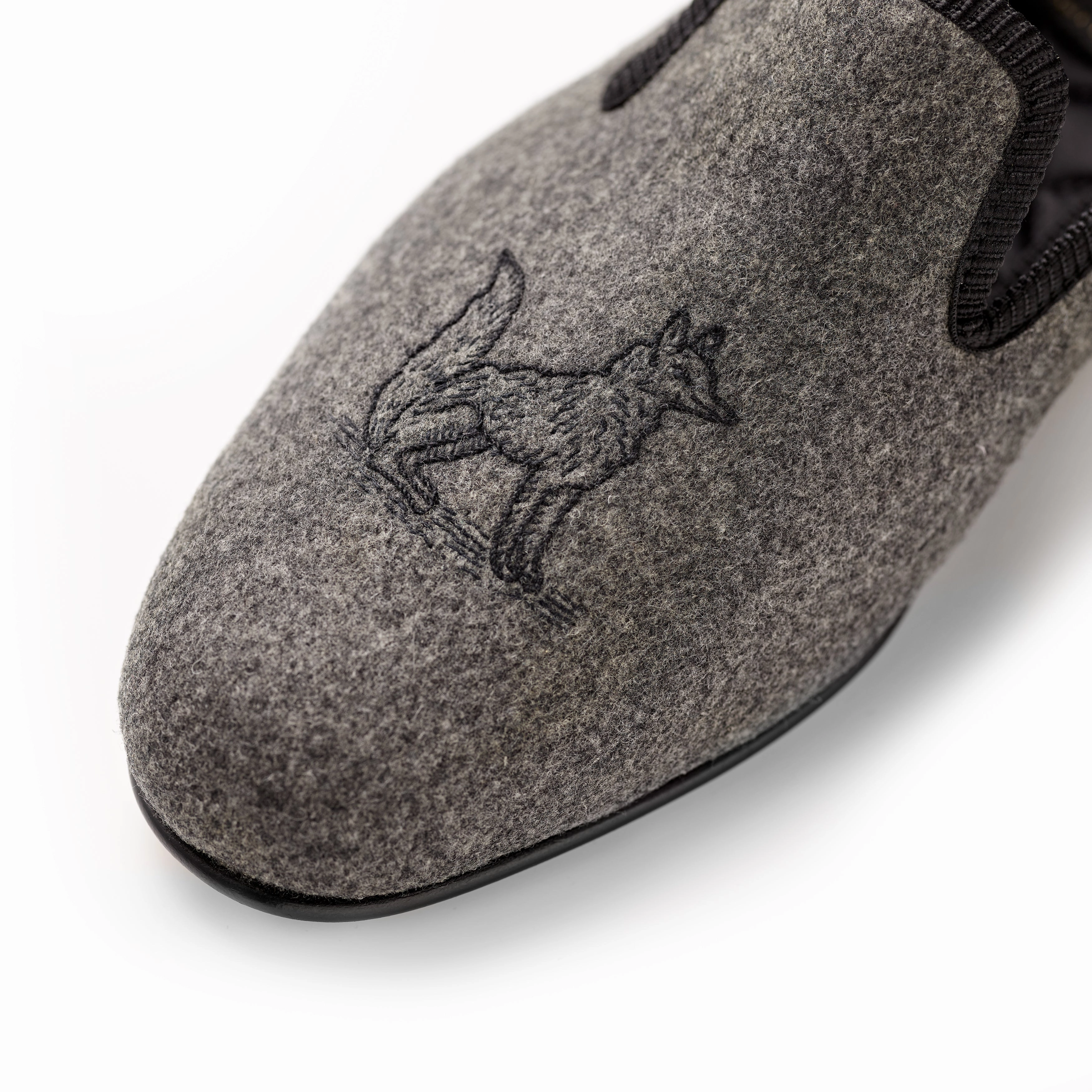 Fox Embroidered Mid Grey Albert Slippers