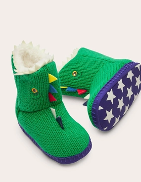 Knitted Dinosaur Slippers-Highland Green