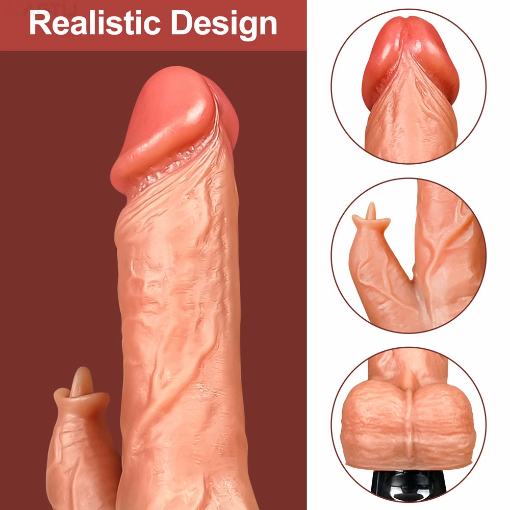 Lan-9 Vibrating Tongue Licking 3 Telescoping Rotating Heating Lifelike Silicone Dildo