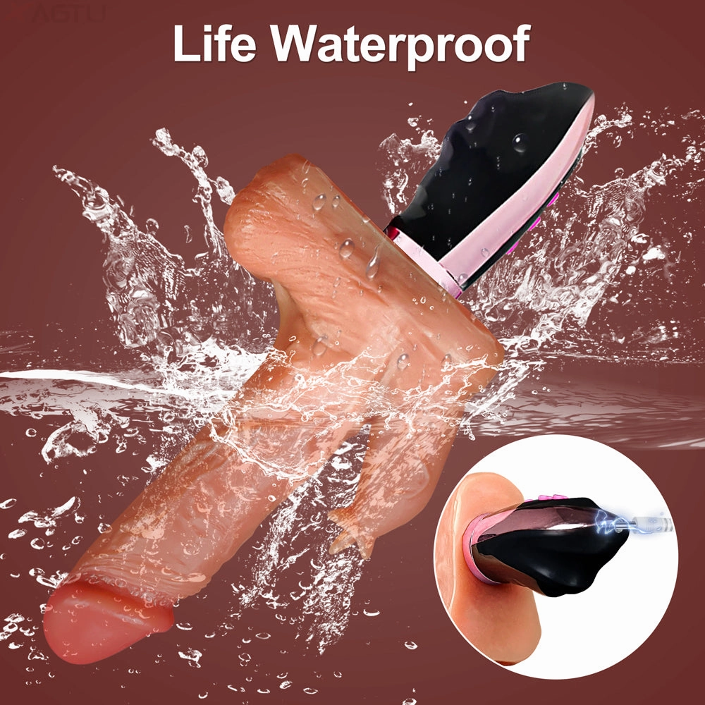 Lan-9 Vibrating Tongue Licking 3 Telescoping Rotating Heating Lifelike Silicone Dildo