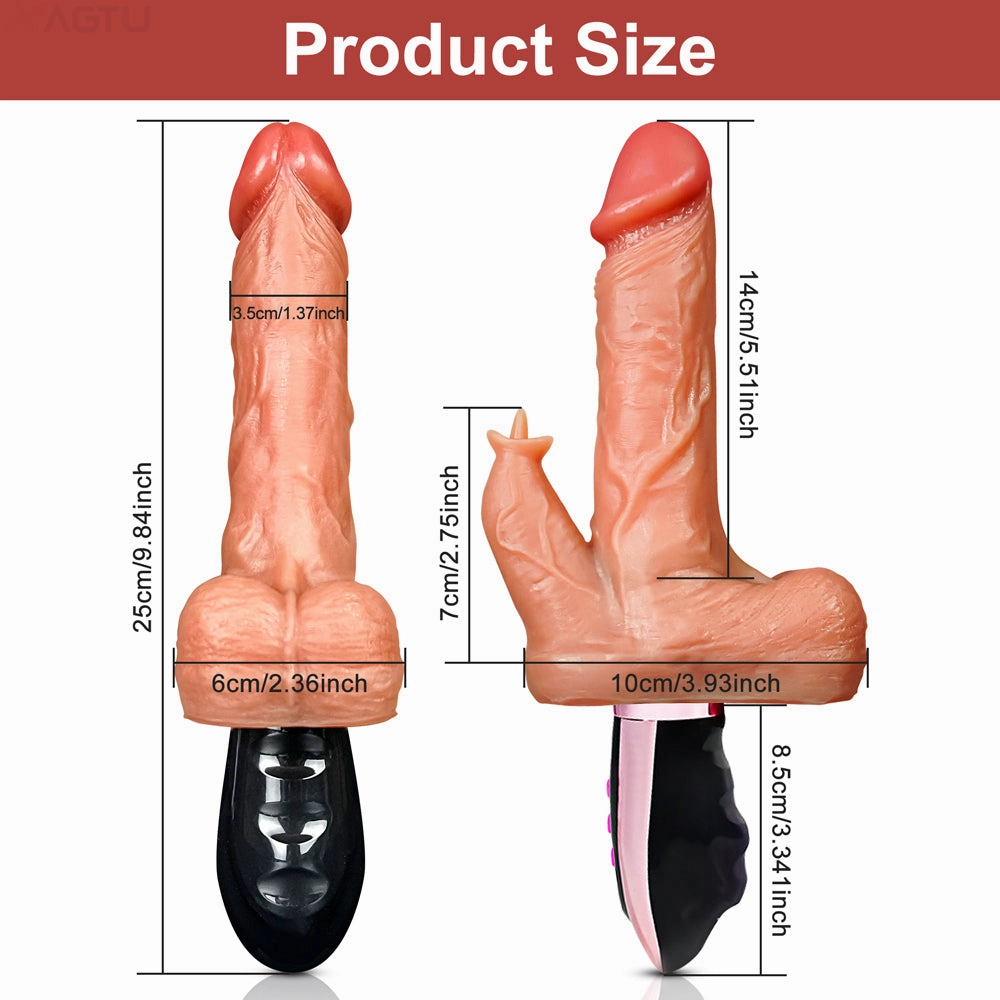 Lan-9 Vibrating Tongue Licking 3 Telescoping Rotating Heating Lifelike Silicone Dildo