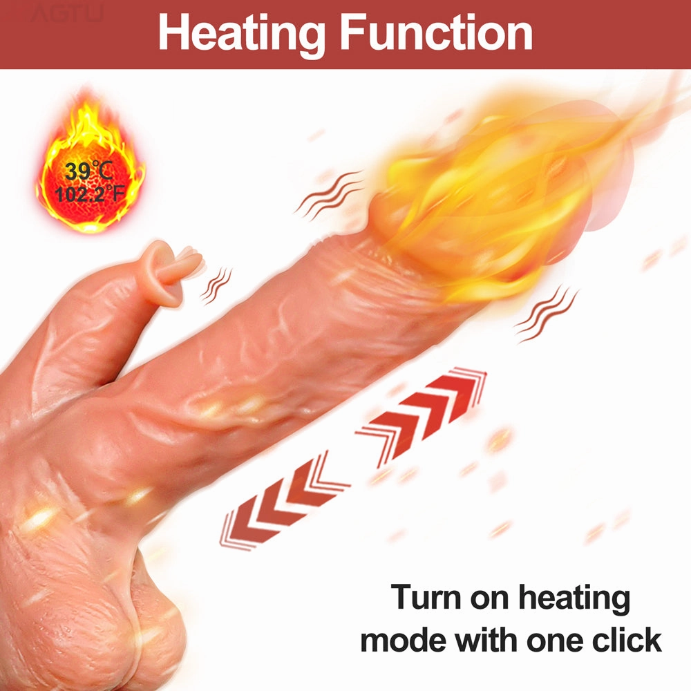 Lan-9 Vibrating Tongue Licking 3 Telescoping Rotating Heating Lifelike Silicone Dildo