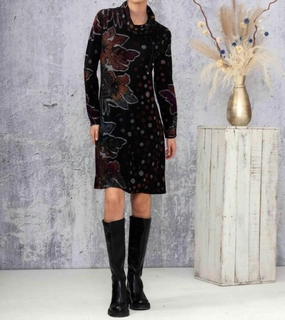 Long Sleeved Dress In Black Multi
