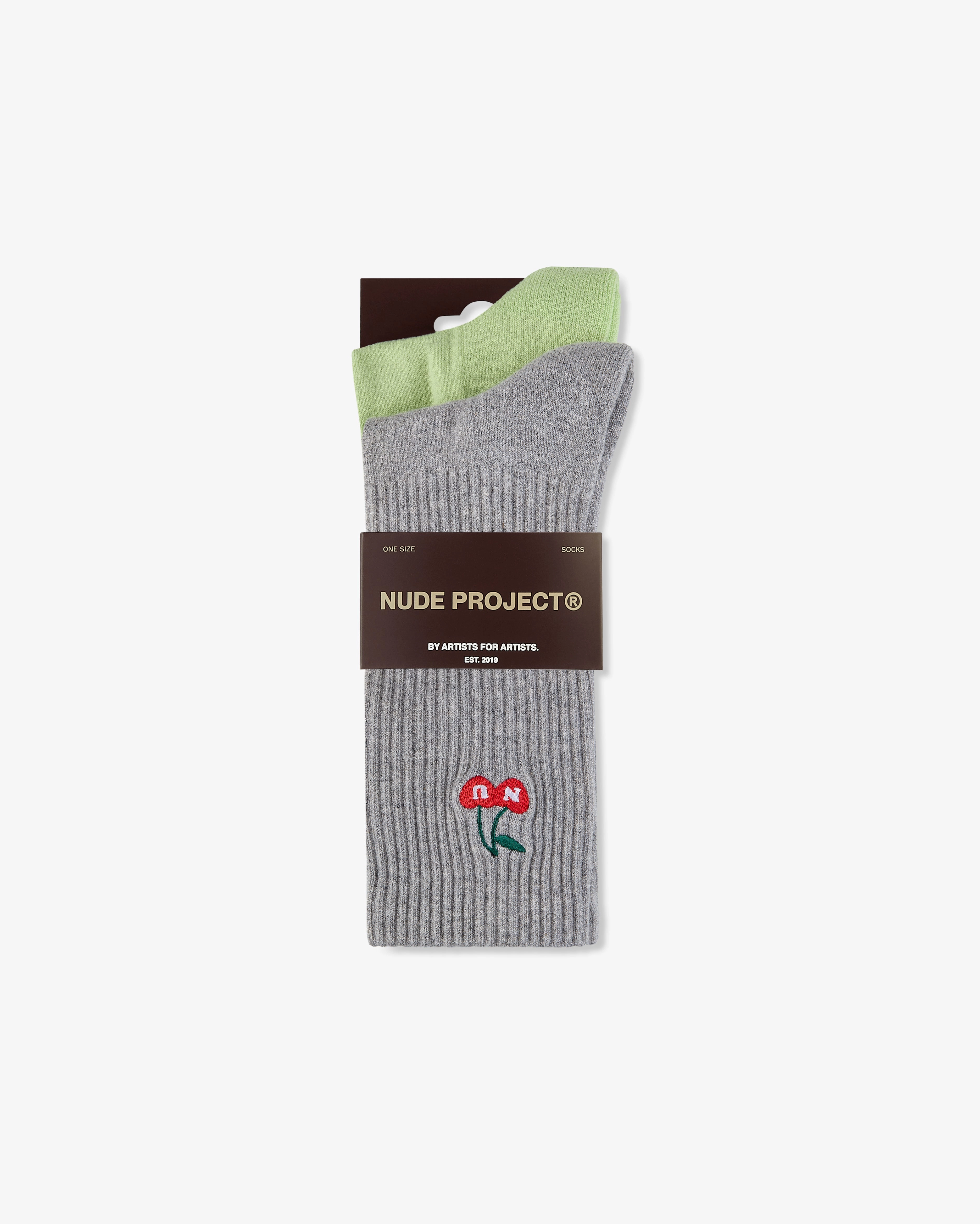 Quote Socks Green/Grey 2Xpack