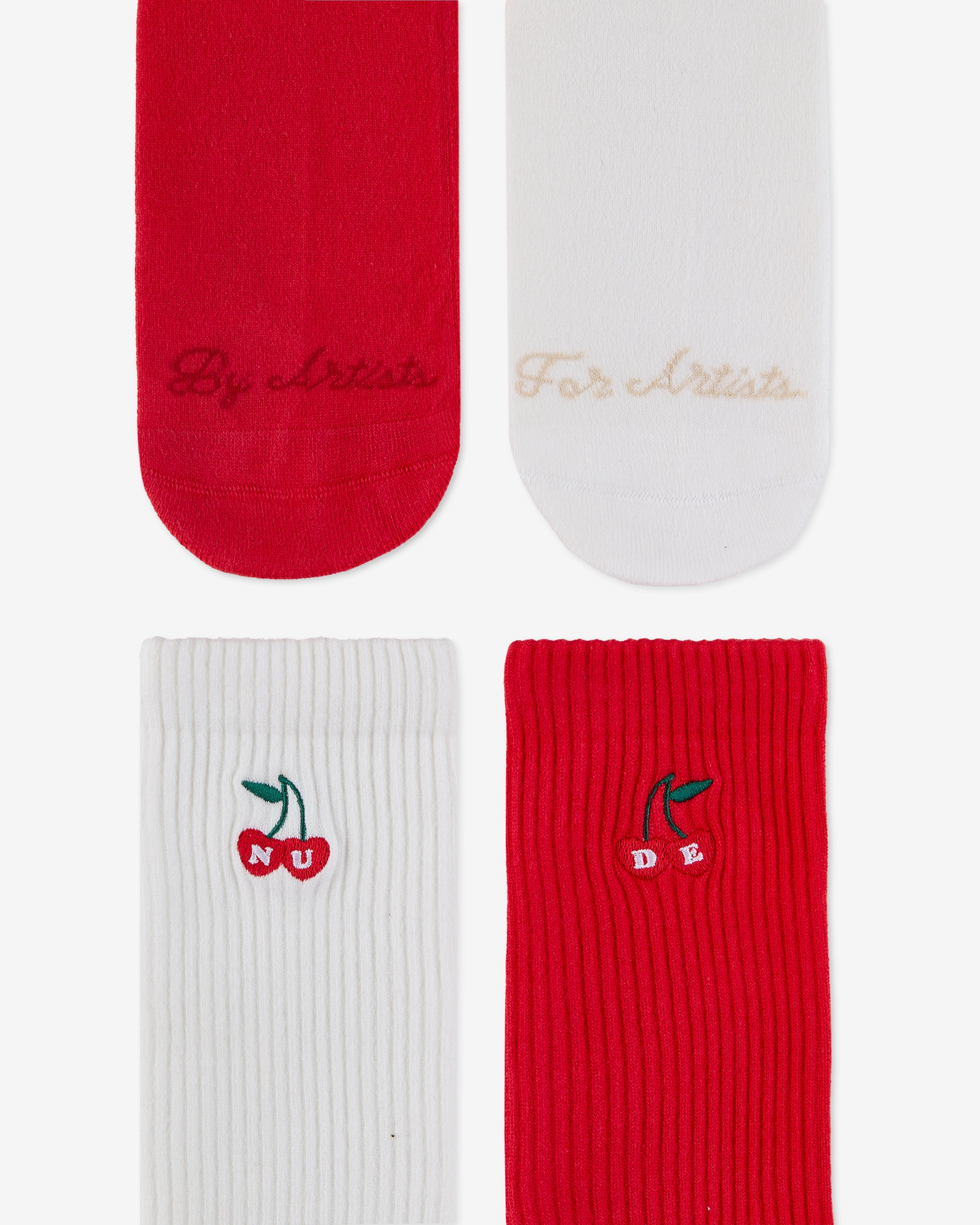 Quote Socks Ivory/Red 2Xpack