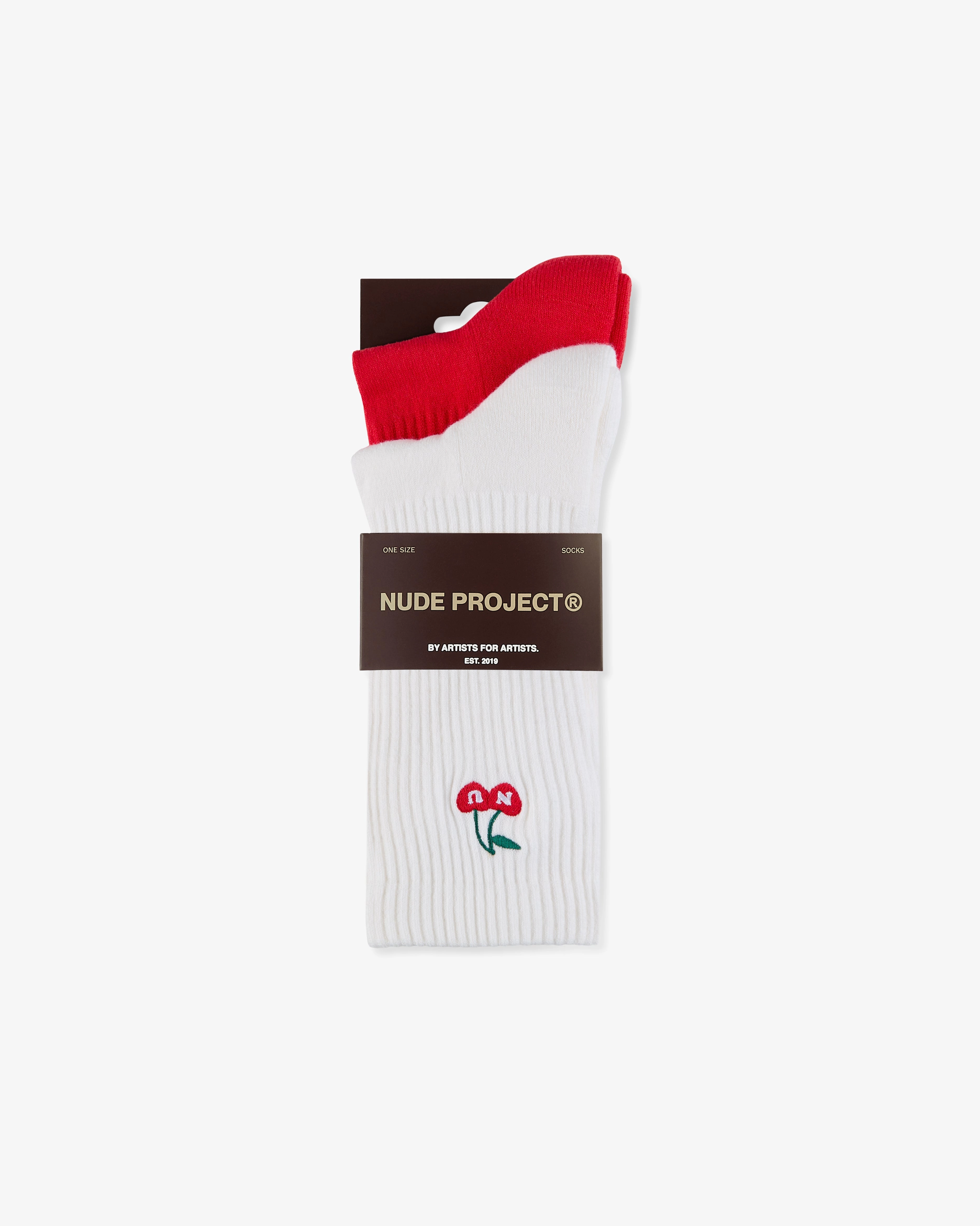 Quote Socks Ivory/Red 2Xpack