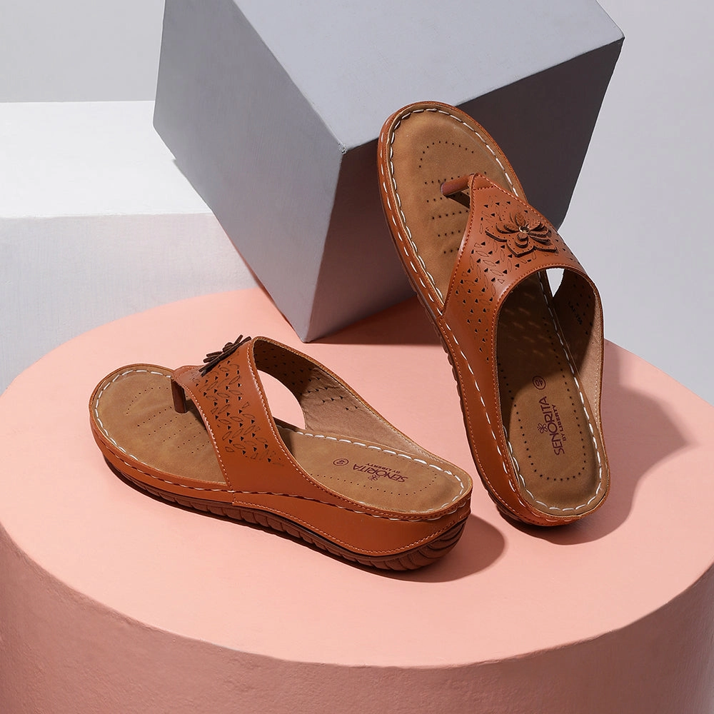 Senorita Casual Tan Slippers For Women LAF-756 By Liberty