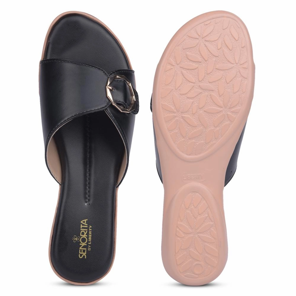 Senorita Formal Black Flat Slippers For Women MK-238E By Liberty