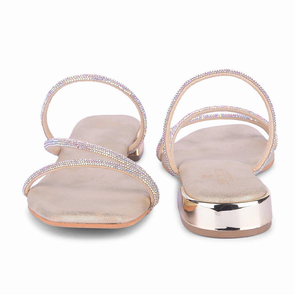 Senorita Golden Flat Sandal For Women AMG-32  By Liberty