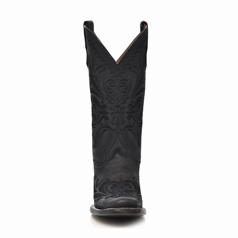 Women's L5464 Filigree Embroidery Square Toe Cowboy Boots Black