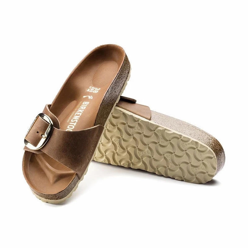 Women's Madrid Big Buckle Narrow Cognac Oiled Leather